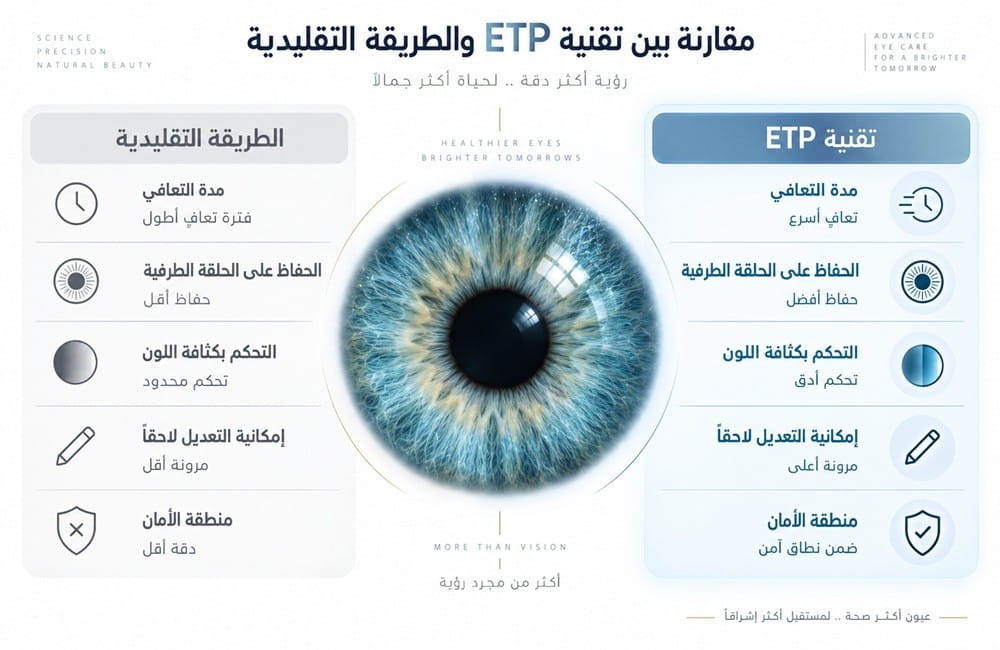 مقارنة بين تقنية ETP والطريقة التقليدية لتغيير لون العين بأمان في كروماتيك